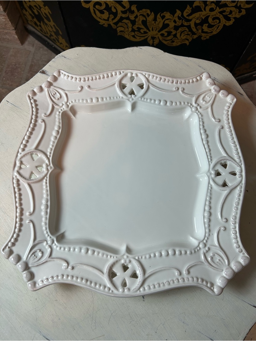 SYROS Designs ISABELLA Collection Off White Square Plate Serving Platter 12.5”